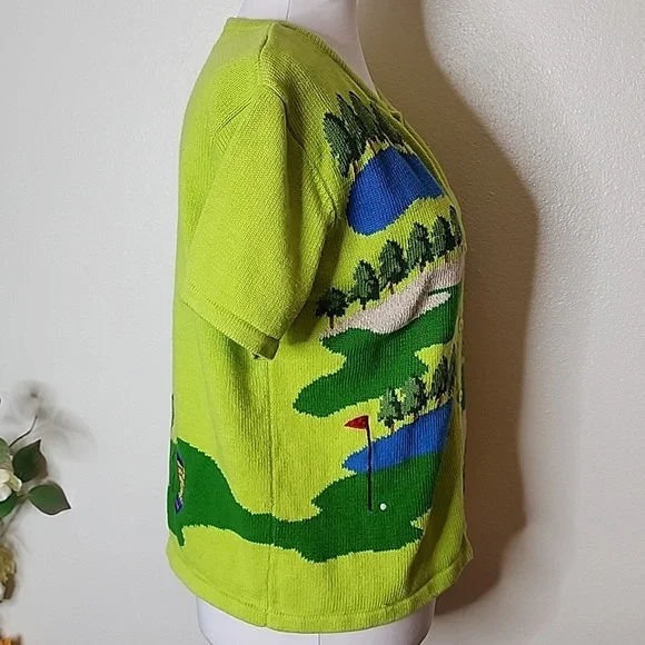 Vintage Classic Marisa Christina Green Golf Course Button Down Sweater Graphic - Picture 9 of 13